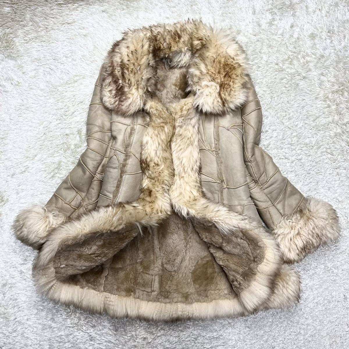 リアルムートン 本革 ファー ロングコート 黒 美品 Fサイズ M