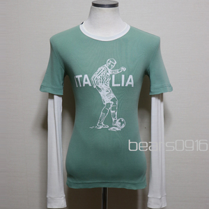 USED品 DOLCE&GABBANA ドルチェ&ガッパーナ リンガー レイヤード ロングTシャツ サッカープリント MADE IN ITALY 草色×生成り46