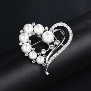  pearl CZ diamond Heart brooch silver pearl rhinestone decoration 