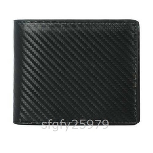 F98* new goods high class carbon leather folding in half men's business casual folding purse black folding high capacity gentleman 