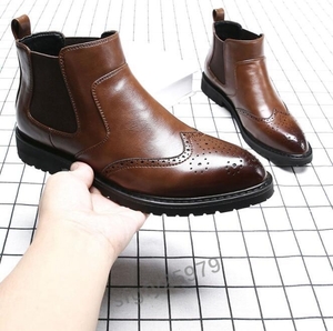 I239☆新品メンズショートブーツマーティンブーツ紳士靴ライダースカジュアルビジネスエンジニアブーツシューズブラウン24cm~27cm