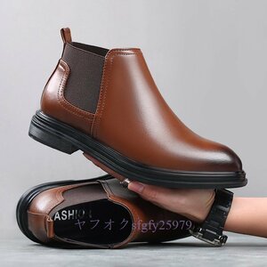 R333新品カジュアルビジネスブーツ メンズファッション 紳士靴 サイドゴアブーツ プレーントゥ シューズ クロ24~27.5cmブラウン