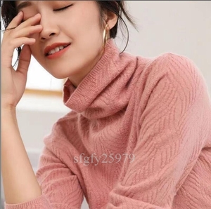 B665☆新品 ミンクカシミヤ混 ハイネックセーター 着心地満点 暖かい　 ピンク Ｌ