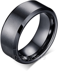 G631☆新品指輪 タングステン メンズ 黒 ブラックシンプルリング 8MM 平打つ つや消す ヘアライン加工 ニューヨークスタイル ブラック