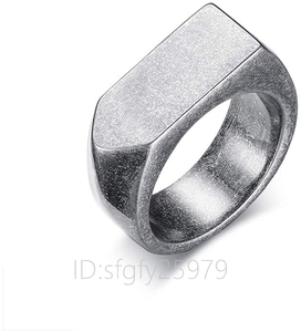G614☆新品指輪 ブランド メンズリング ステンレス グレー 印台 平打ちリング シンプル 欧米風 ビジネス 父の日 人気 ギフト 灰