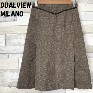 【人気】DUALVIEW MILANO/デュアル ビュー イタリア製 プリーツ ツイード スカート ブラウン系 サイズXS レディース/8558