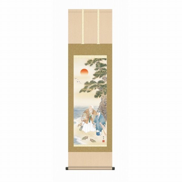 真作/河村文鳳/宝珠に雛図/布袋屋掛軸HG-698
