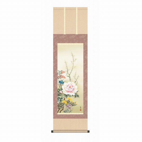 ◎यामामुरा कान्पो चार मौसमों के फूल (133 सेमी x 150 सेमी) प्रिंट + हाथ से रंगना ★ फूल और पक्षी, लटकता हुआ स्क्रॉल, [नया], चित्रकारी, जापानी चित्रकला, फूल और पक्षी, वन्यजीव