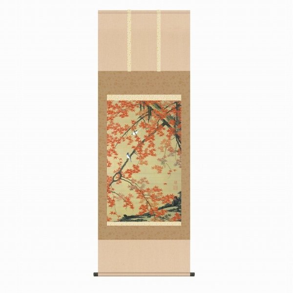 ◎Ito Jakuchu Maple Leaves and Small Birds (150cm x 150cm) Print + Hand Coloring ★ Flowers and Birds, Hanging Scroll, [New], Painting, Japanese painting, Flowers and Birds, Wildlife
