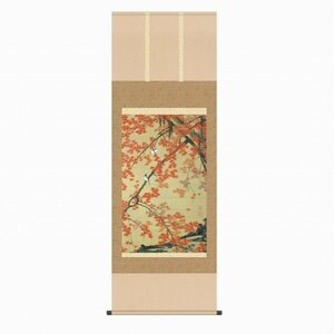 Art hand Auction ◎Ito Jakuchu Maple Leaves and Small Birds (150cm x 150cm) Print + Hand Coloring ★ Flowers and Birds, Hanging Scroll, [New], Painting, Japanese painting, Flowers and Birds, Wildlife