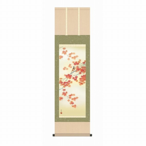 ◎Tamura Takeyo Un oiseau sur des feuilles d'automne (133 cm) Impression + Coloriage à la main ★ Fleurs et oiseaux, Parchemin suspendu, [Nouveau], Peinture, Peinture japonaise, Fleurs et oiseaux, Faune