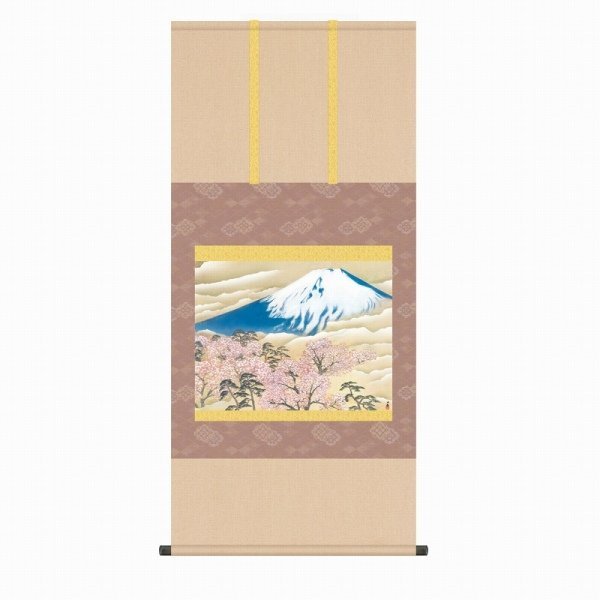 ◎Yokoyama Taikan Fuji and Cherry Blossoms (150cm x 150cm) Print + Hand Coloring ★ Landscape Hanging Scroll [New], Painting, Japanese painting, Landscape, Wind and moon