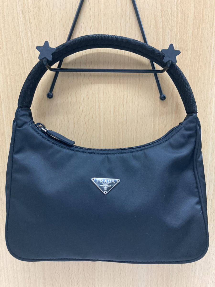 極美品】 プラダ アクセサリーポーチ ナイロン レザー ブラック カード