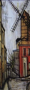 ベルナール・ビュッフェ「PAYSAGES DE PARIS-Moulin de la Galette」希少画集の額装画、オーダーマット付・日本製新品額入、Bernard Buffet