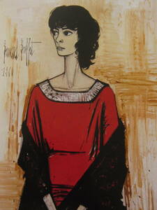 ベルナール・ビュッフェ「Annabel a la robe rouge」希少画集の額装画、人気作品、オーダーマット付・日本製新品額入り、Bernard Buffet