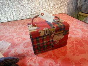  jewelry case gem box vanity case check red pattern handbag former times cat former times dog dirt scratch equipped toy Showa Retro scratch equipped 