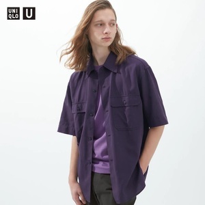 ユニクロU　♪ 新品未使用 オーバーサイズワークシャツ Dark Purple Lサイズ　