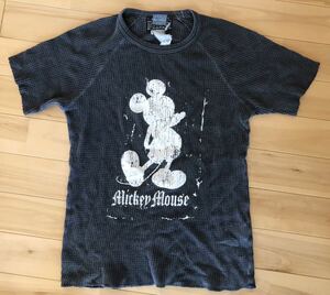 Disney × +8 PARIS ROCK MADE IN KHAKI DESIGN WORKS Tシャツ　袖丈カットオフ　サイズM相当　ロックT ワッフル