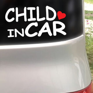 CHILD IN CAR ハート付/ステッカー(白15cm)cmc-Typeチャイルドインカー、ベビーインカー 、Baby in Car//