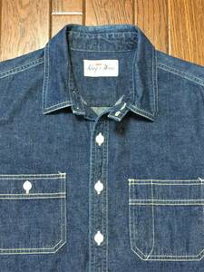 Ｋｉｎｇ－ｏ－Ｗｅａｒ キングオーウェア ビンテージ スタイル チンスト デニム ワークシャツ Ｌ マチ付き メタルボタン 日本製