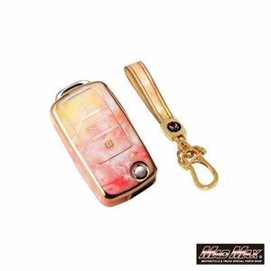 カー用品 フォルクスワーゲン 大理石調 TYPE A TPUスマートキーケース オレンジ/ティグアン シロッコ トゥーラン【メール便送料200円】