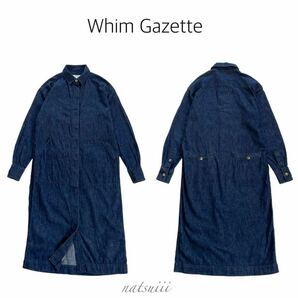 Whim Gazette ウィムガゼット . インディゴ デニム ロング シャツ ワンピース ライトアウター 日本製 送料無料の画像1