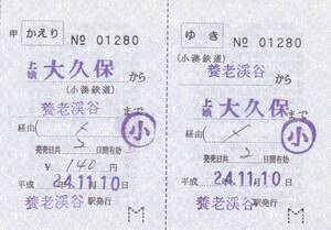 【小湊鉄道】養老渓谷駅発行　補充往復乗車券　H24