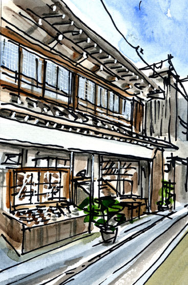 Nr. 8270 Alteingesessener Shiitake-Pilzladen/Shuzenji, Präfektur Shizuoka / Chihiro Tanaka (Vier Jahreszeiten-Aquarell) / Kommt mit einem Geschenk / 23201, Malerei, Aquarell, Natur, Landschaftsmalerei