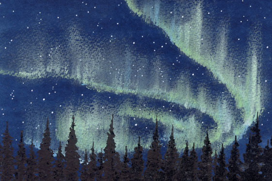 Nr. 8254 Swirling Aurora Norrbotten, Schweden / Gemälde von Chihiro Tanaka (Aquarell der vier Jahreszeiten) / Wird mit Geschenk geliefert / 23201, Malerei, Aquarell, Natur, Landschaftsmalerei