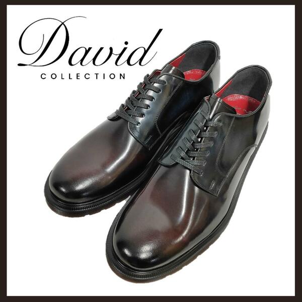 ○★新品 未使用 David Collection 外羽根プレーントゥシューズ 26.5cm ブラウン○●