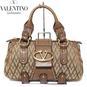 ★VALENTINO GARAVANI V金具 バックル レザー キャンバス ハンドバッグ ヴァレンティノ・ガラヴァーニ★