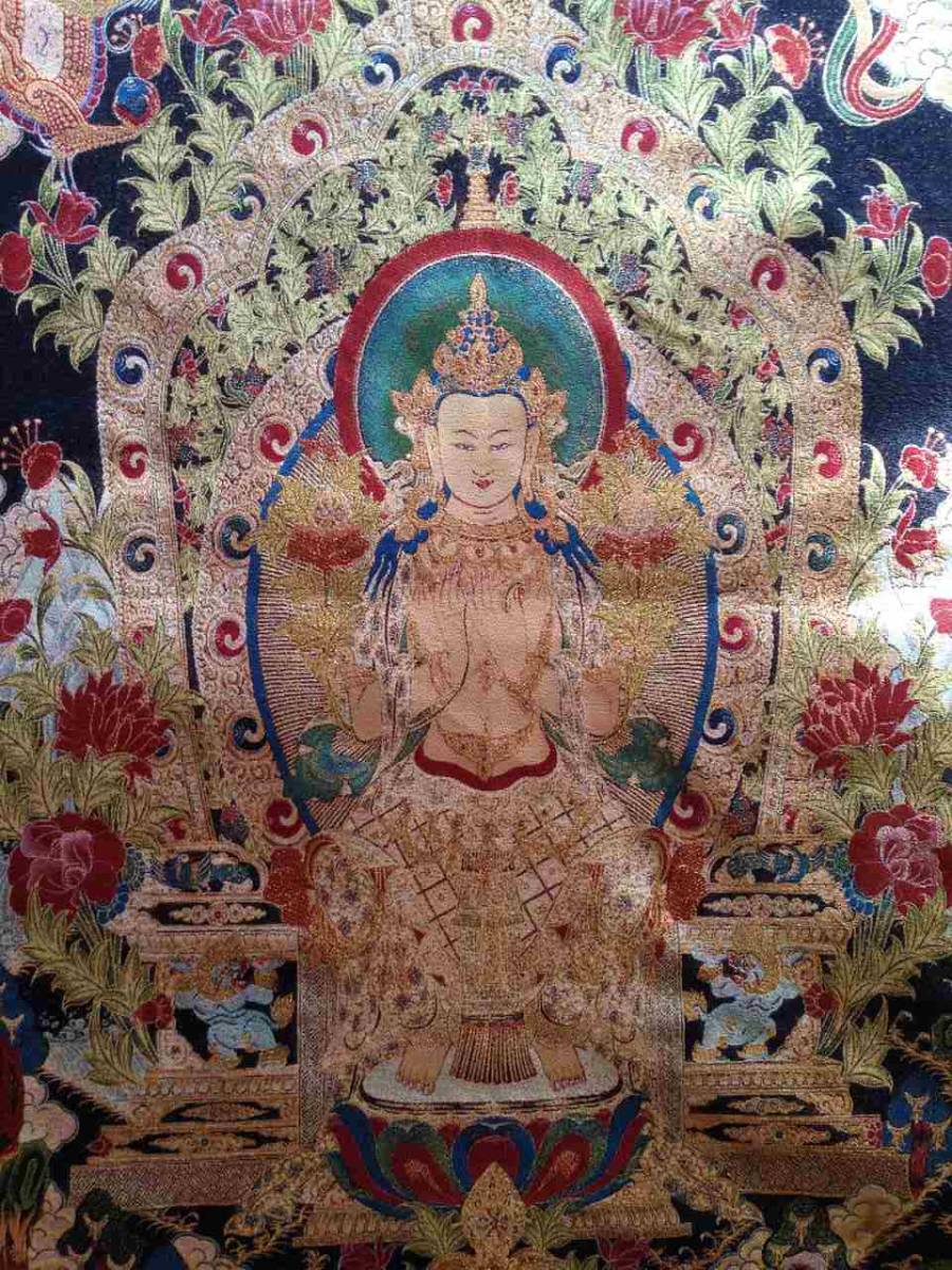 Swastika Buddhist Art [Maitreya Bodhisattva Textile] 90cm Search; Embroidery Shaka Nyorai Buddha Kannon Bodhisattva Buddhist Statue Buddhist Painting D1, Painting, Japanese painting, person, Bodhisattva