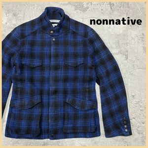 nonnative ノンネイティブ ウールコート ジャケット 日本製 チェック柄 ブラック ネイビー サイズ1 S相当 防寒 保温 玉FL2366