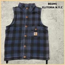 BEAMS ビームス ELITORIA N.Y.C エリトリア コットンベスト ジャケット チェック柄 サイズM 玉FL2375 中綿ベスト _画像1