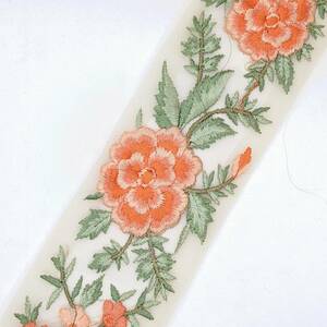 インド刺繍リボン 約62mm 花模様 ピンクオレンジ