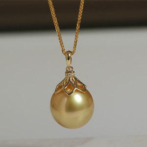 K18YG yellow gold Golden pearl Gold pearl 18 gold pendant top necklace charm diamond gold color south . pearl 18K