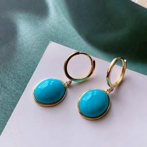 K18YG yellow gold turquoise turquoise 18 gold earrings ring earrings hoop earrings kaboshon. round shape 18 gold oval type blue 