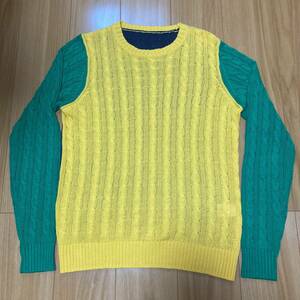 ■美品 正規品■SOPHNET. 切り替えし リネン ケーブル ニット■L■2014SS■ソフネット ソフ■CABLE CREW NECK KNIT■SOPH. 140133■