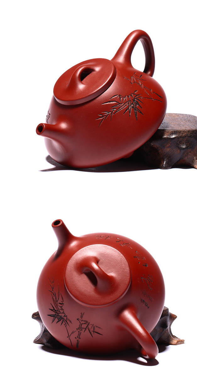 定番人気! 中国 紫砂 朱泥 花形 蝶摘 急須 茶壷 在銘 M R5878 陶芸