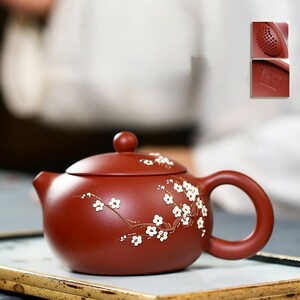 本物 紫砂壺 大紅袍 茶壷 カンフーティー 中国古玩 茶器 ティーポット 朱泥急須 カンフーティー 手彫 陶器 美術品 宜興産 極上美品 lh265