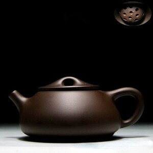 極上美品 紫砂壺 紫泥 手作りティーポット 中国茶器 カンフーティー 本物 急須 煎茶道具 古美術品 煎茶器 陶器 茶器 宜興産 中国古玩 lh699