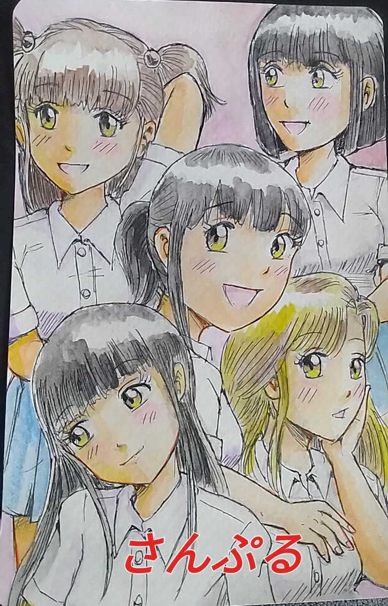 Hand-drawn illustration group of five, comics, anime goods, hand drawn illustration