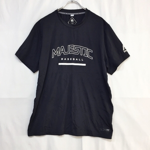 野球★Majestic/マジェスティック 半袖 Tシャツ ビックロゴ ブラック 黒 サイズＬ メンズ