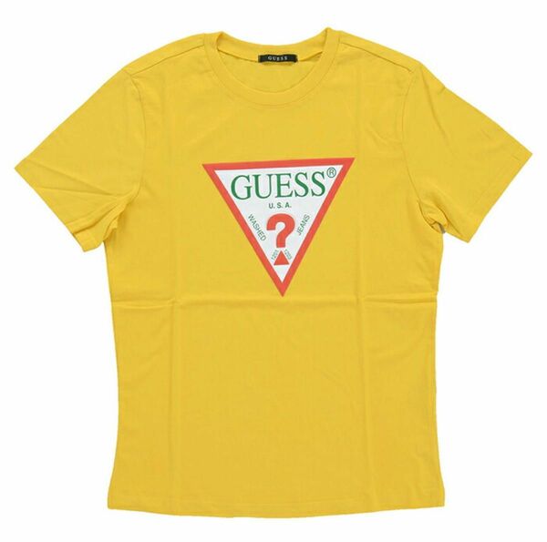 GUESS ゲス Tシャツ イエロー メンズ トップス 半袖 クルーネック ロゴ プリント黄 レッド 赤 グリーン 緑 ホワイト 