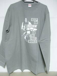 即決★新品長袖ロックＴシャツ★ニール・ヤング★NEIL YOUNG★KEEP ON ROCKIN' IN THE FREE WORLD★ストーングレー×ホワイト★S/M/L/XL