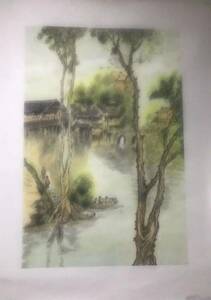 新品　肉筆 全体　水墨画　風景画 中国　長さ68cm 幅45cm 植物