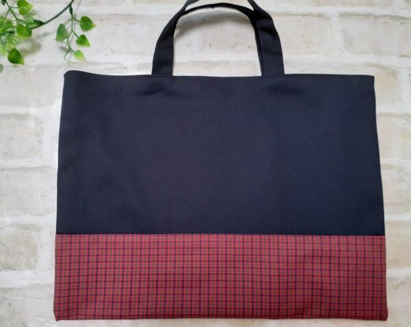ハンドメイド* レッスンバッグ 赤チェック