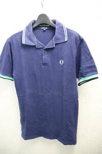 即決 ポルトガル製 COMME des GARCONS SHIRT コムデギャルソンシャツ × FRED PERRY フレッドペリー 月桂樹刺繍＆ライン入り ポロシャツ 紺