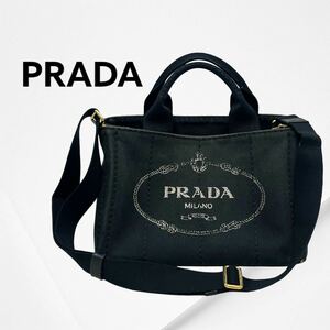 PRADA プラダ CANAPA カナパ 三角ロゴプレート ロゴ キャンバス 2way ショルダー トートバッグ ブラック 黒