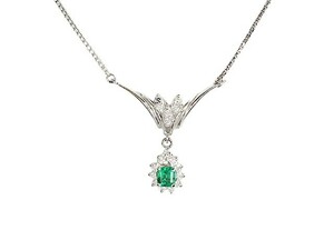 音羽屋■ エメラルド/0.32ct ダイヤ/0.34ct Pt850 プラチナ ネックレス 仕上済 鑑別書付き